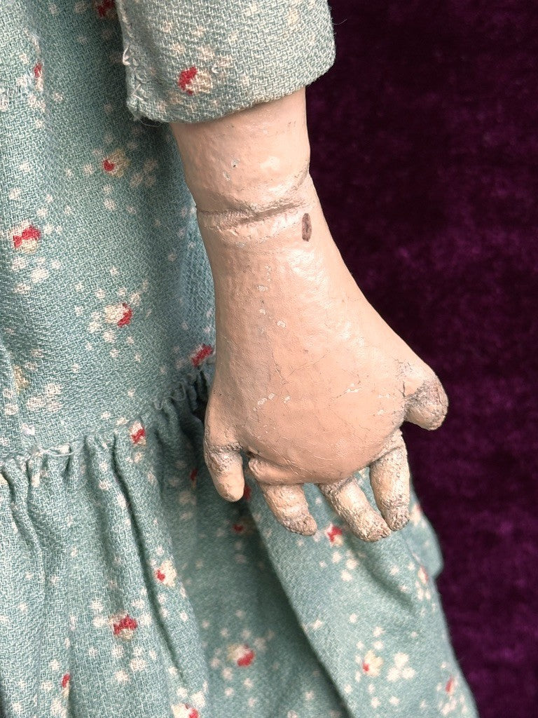 Antique American Primitive 20.5" Oil-Painted Cloth Rag Folk Art Doll