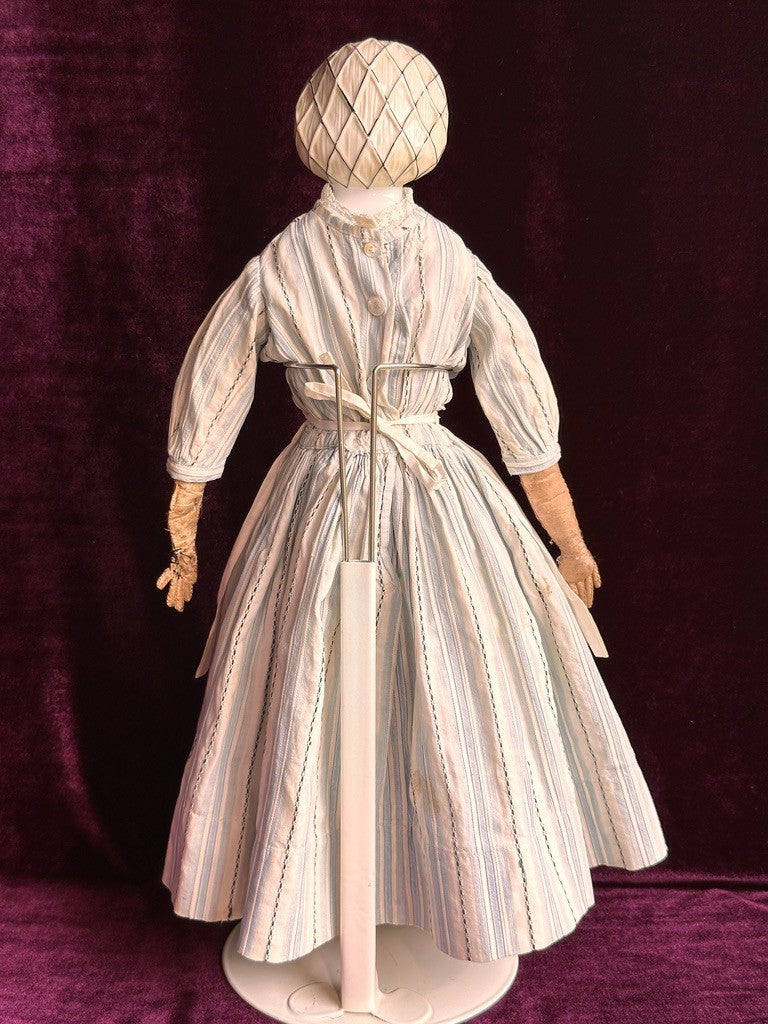 Rare Antique German 17.5” Molded Snood Blue Bows China Shoulder Head Doll