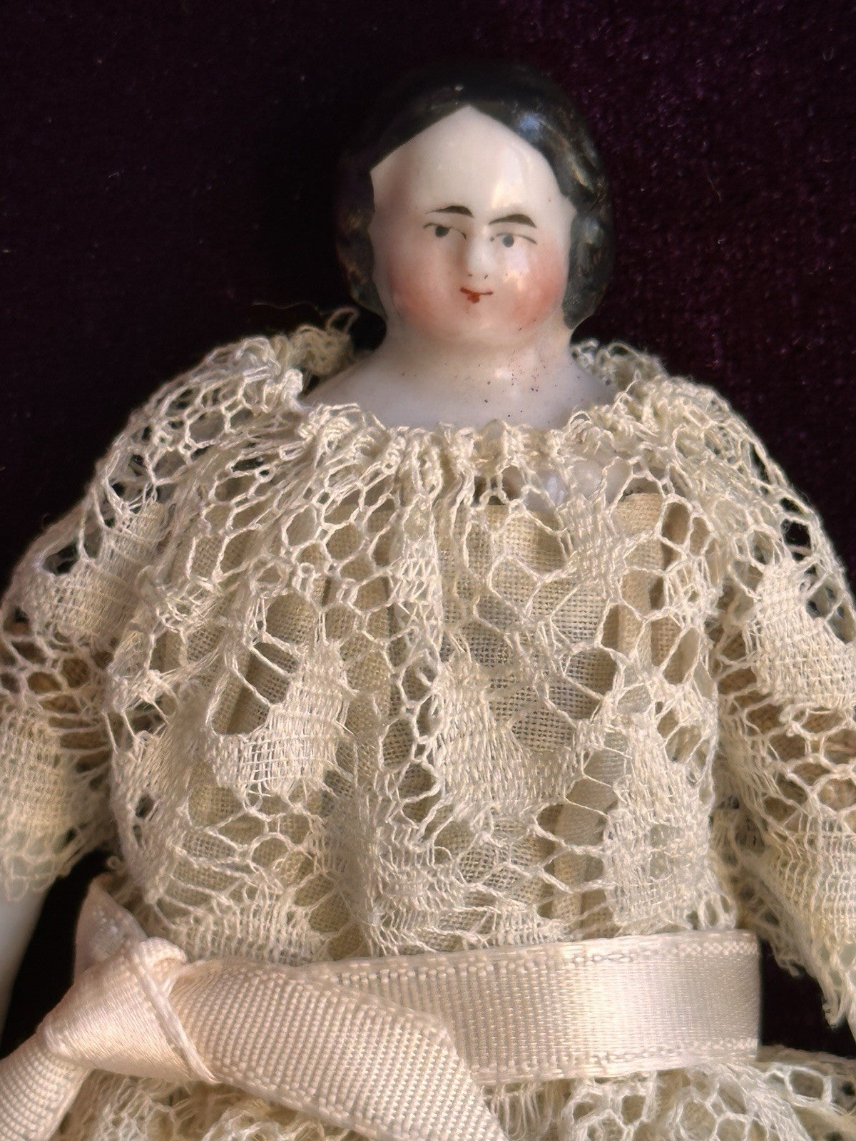 Antique German 4” Primitive Bisque Cloth Miniature Dollhouse China Doll