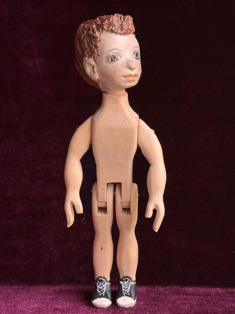 Collectible Handcarved Wooden Hitty's Friend Boy Doll By Artist Connie Hardt