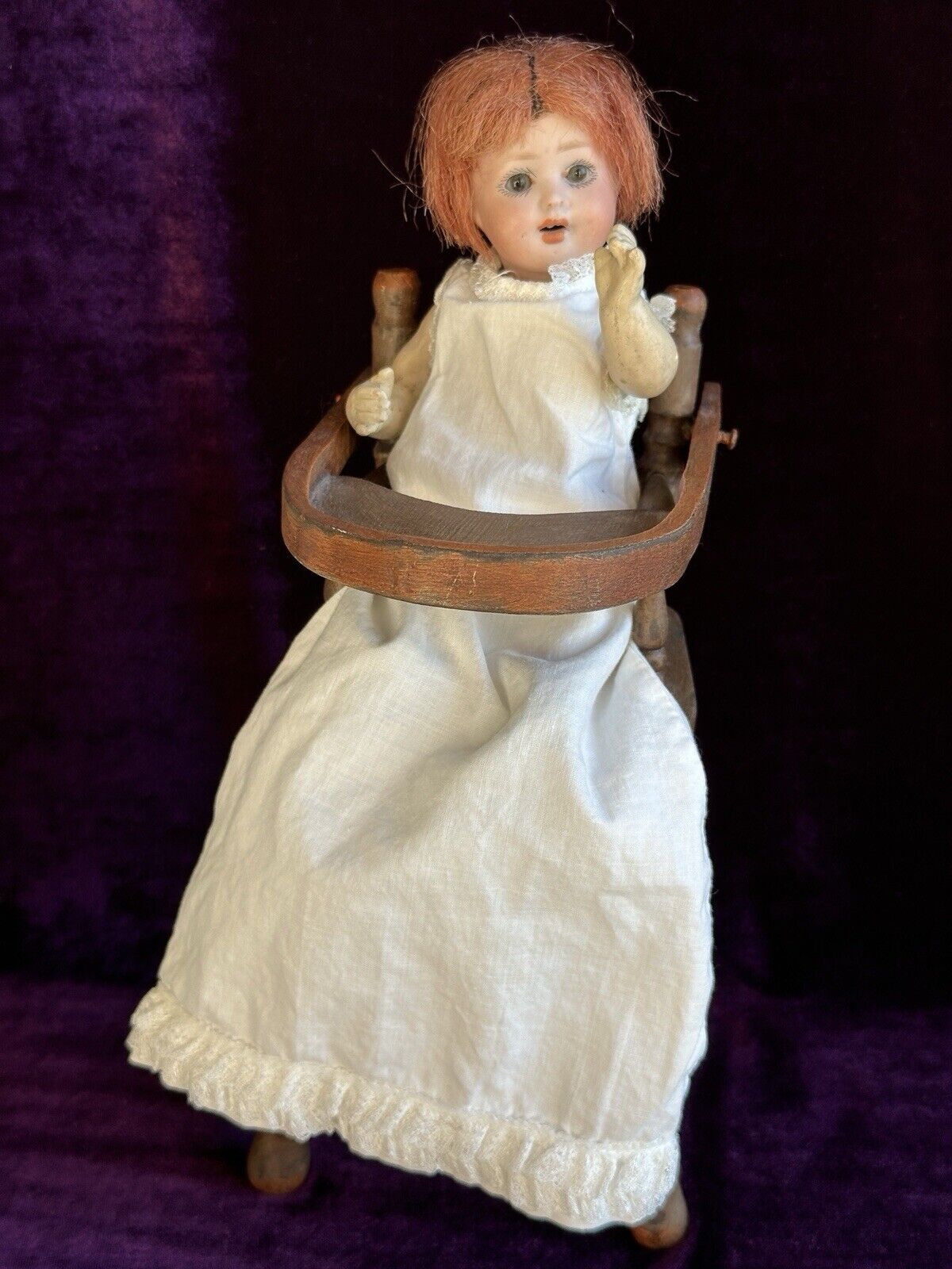 Antique German 8” Hermann Steiner Miniature Bisque Head Baby Doll