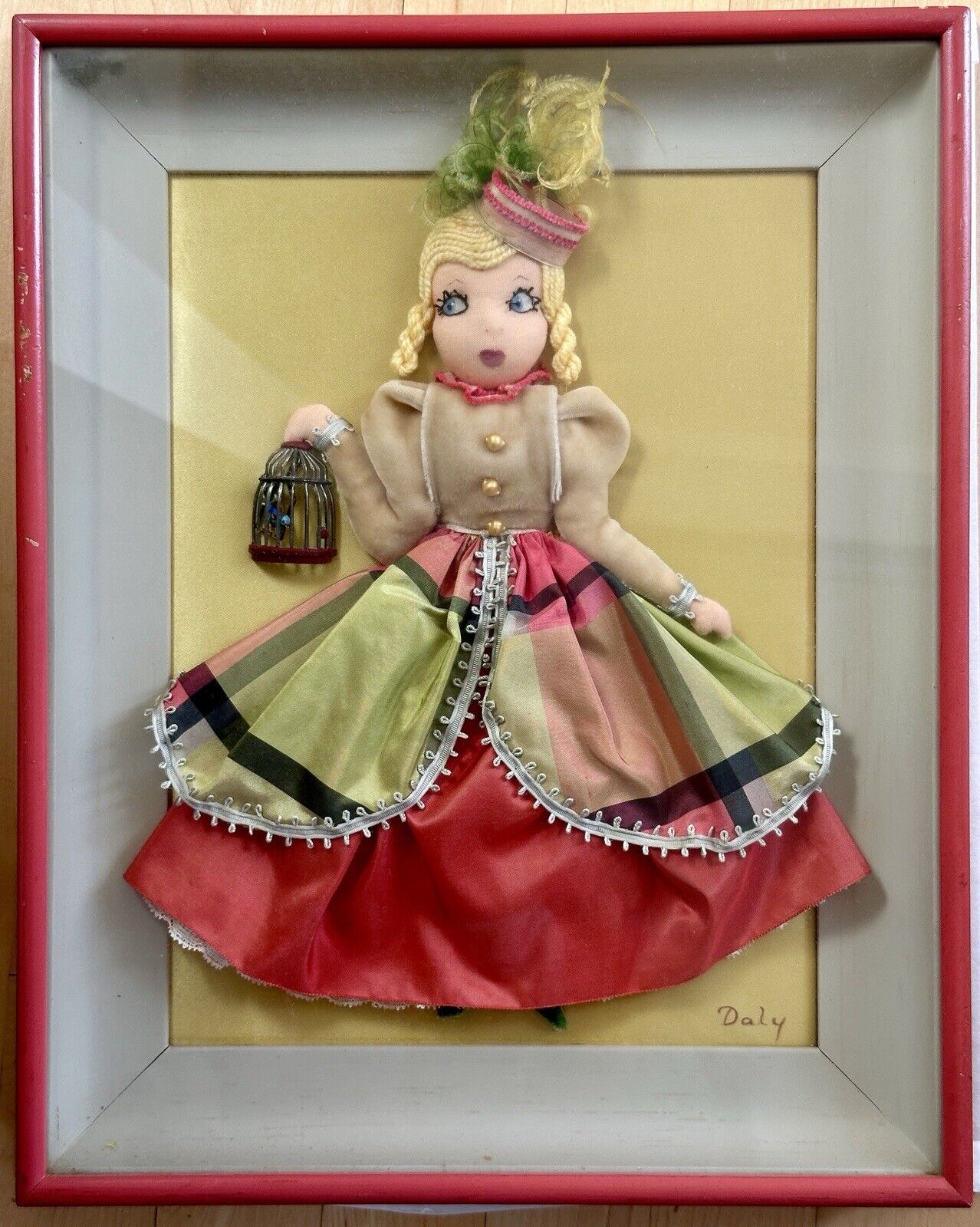 2 Vintage Framed Diorama Cloth Dolls Displays by American Artist Alice Daly