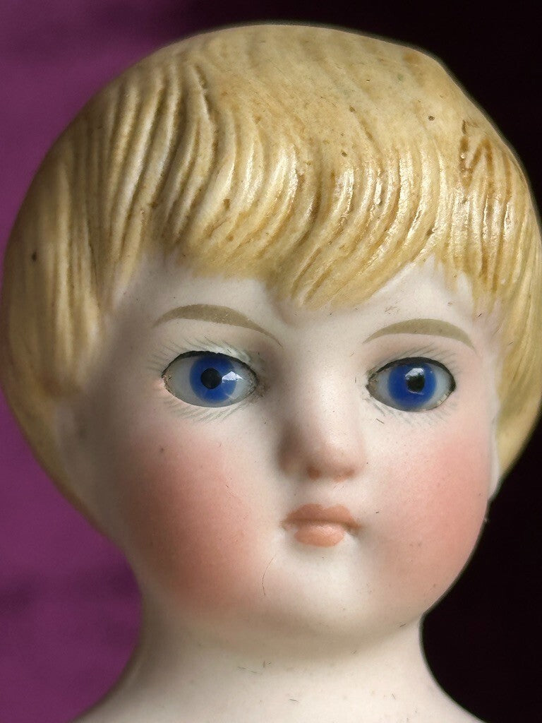 Antique German Miniature 8" Kling 131 Glass Eyes Molded Parian Bisque Child Doll
