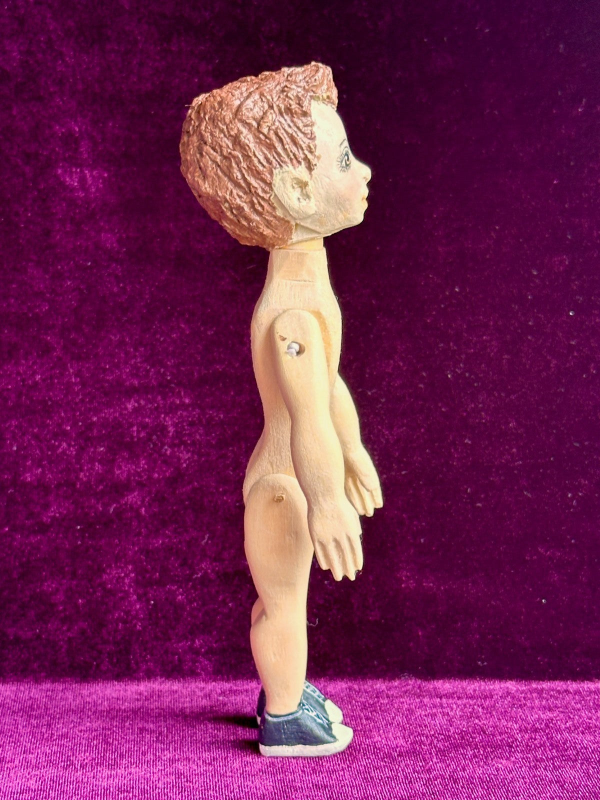 Collectible Handcarved Wooden Hitty's Friend Boy Doll By Artist Connie Hardt