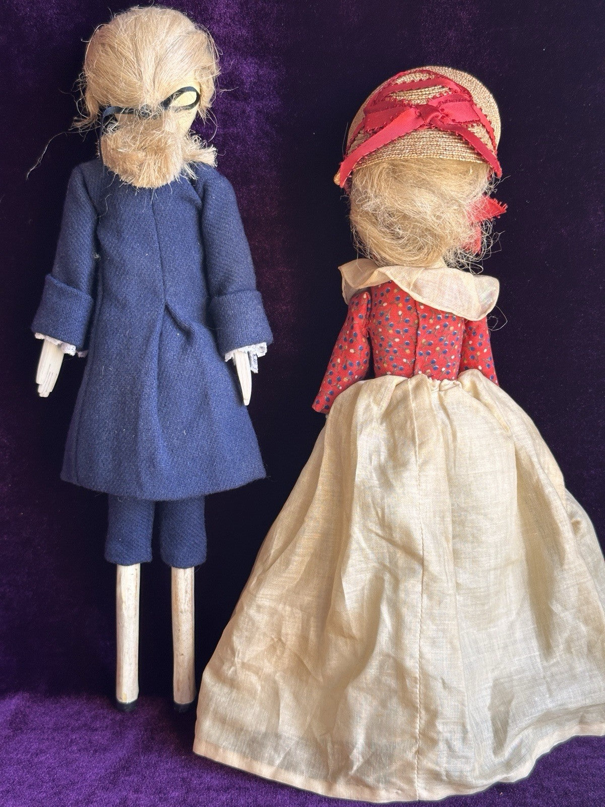 Vintage Fred Laughon Peg Wooden Hagar and Mr Tyler Dolls Grodnertal Style