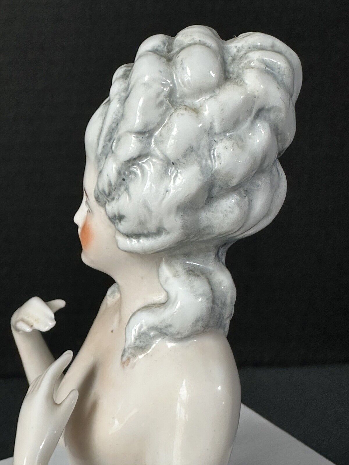 Antique German Pincushion Half Doll Marie Antoinette Hairstyle Arms Away
