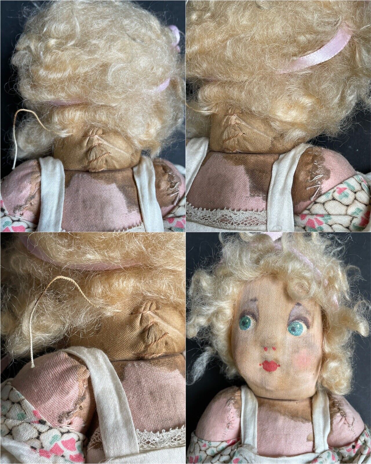 2 Vintage Cloth Dolls: Antique French Gre-Poir (?) and Handmade Felt Doll