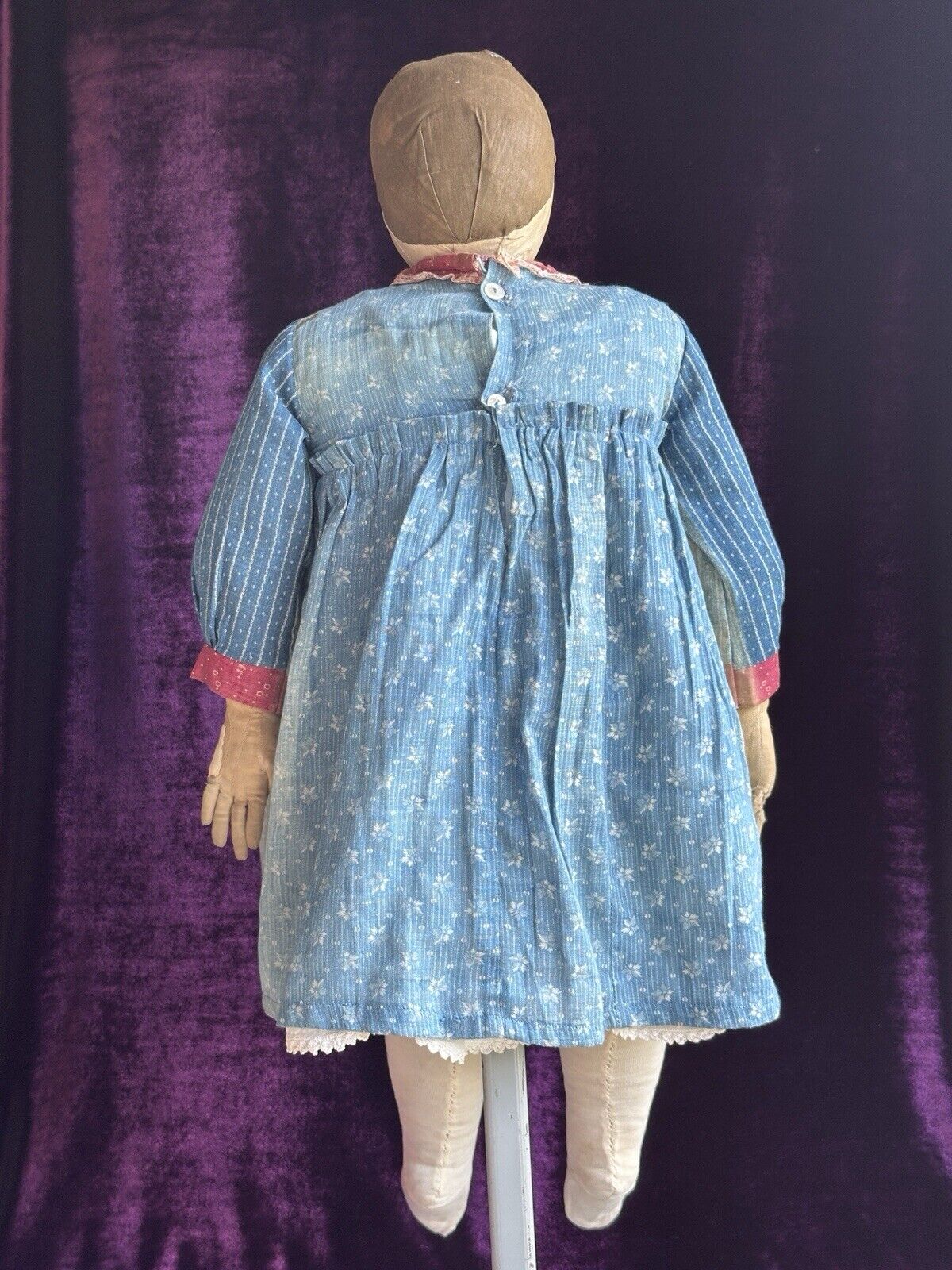 Rare Large 26” Antique Early American Primitive Cloth Rag Stitched Painted Doll