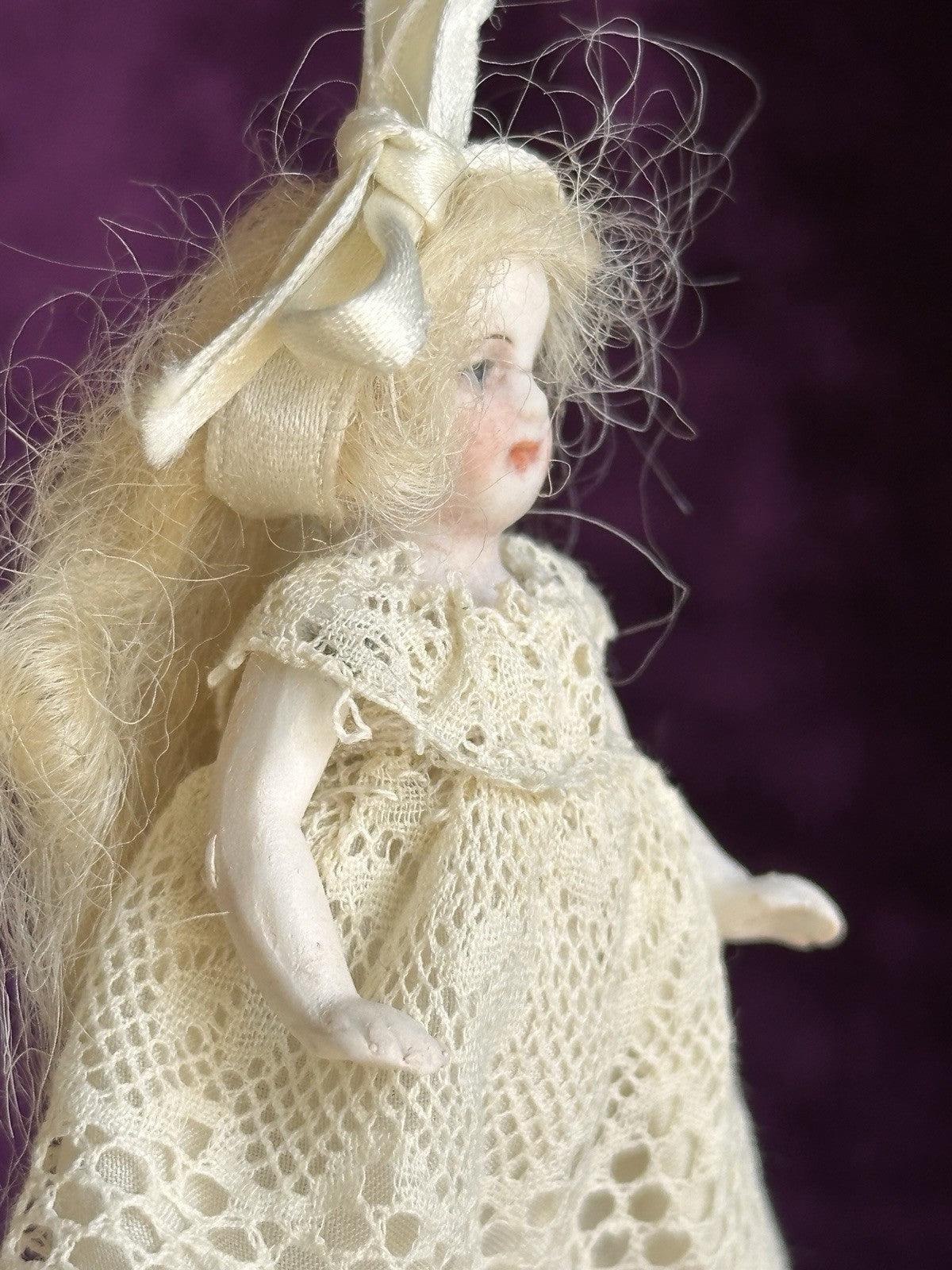 Antique German Easter Egg with All Bisque Miniature 3.25” Mignonette Doll