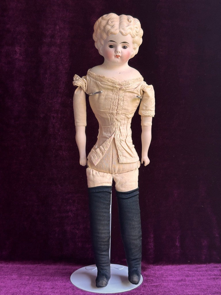 Antique 15” Bisque Parian Doll with Glass Eyes Made in Japan (?)