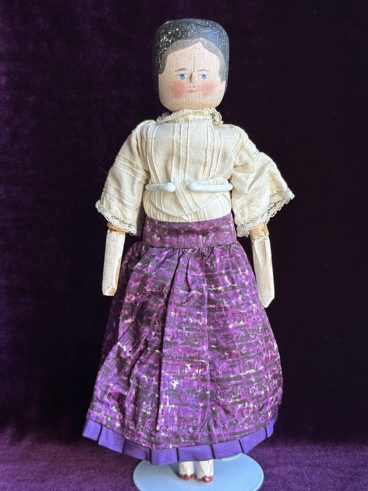Antique German 11.5” Grodnertal Wood Peg Jointed Doll
