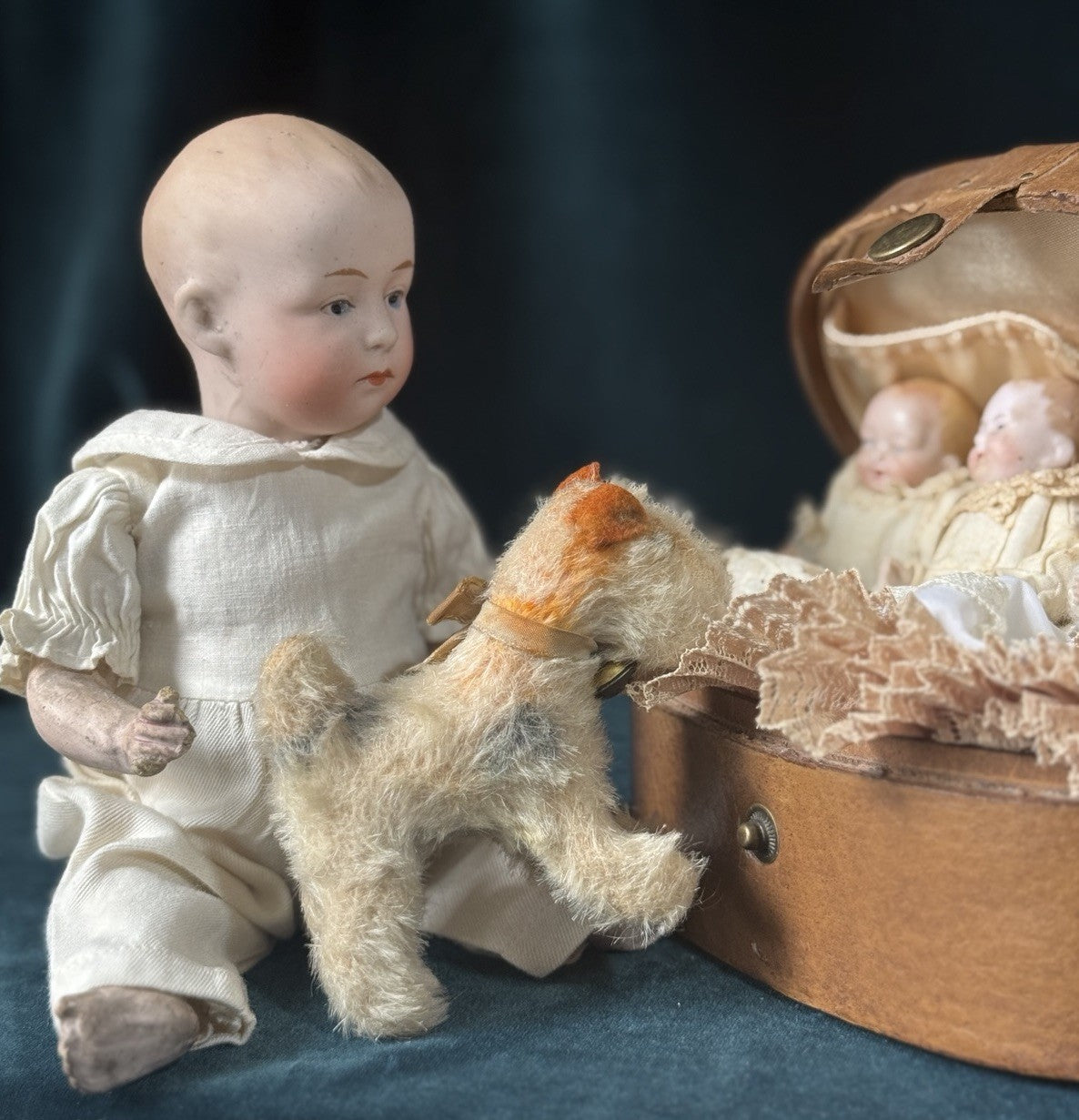 Antique German Gebruder Heubach 7602 Bisque Head Composition Body Boy 9” Doll