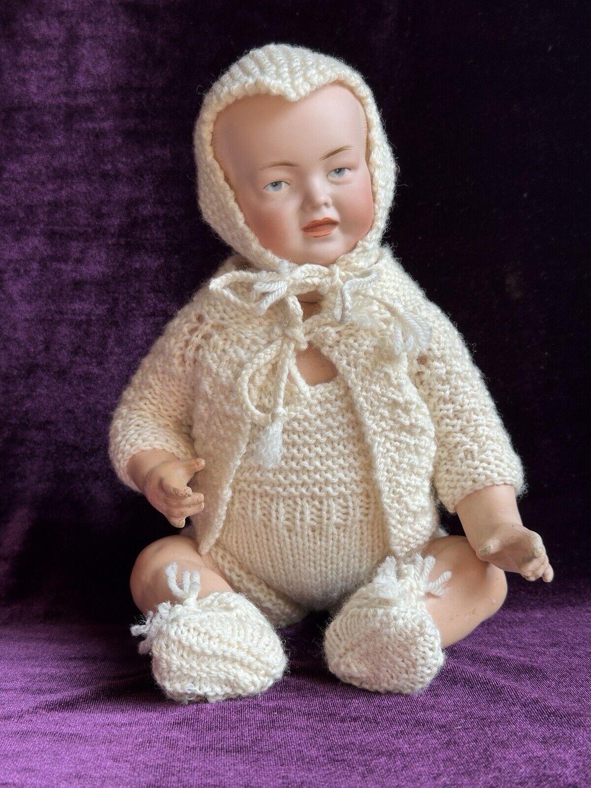 Antique German 11” Kley Hahn 525 Solid Dome Bisque Head Baby Doll Intaglio Eyes