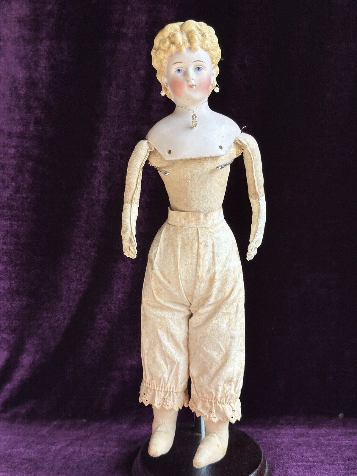 Rare Antique German 15” Parian China Bisque Shoulder Head Fashion Doll