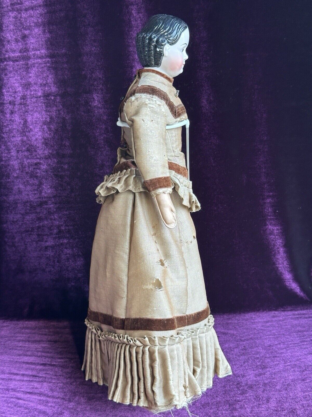 Rare Antique German 21” Covered Wagon China Doll with Glass Eyes