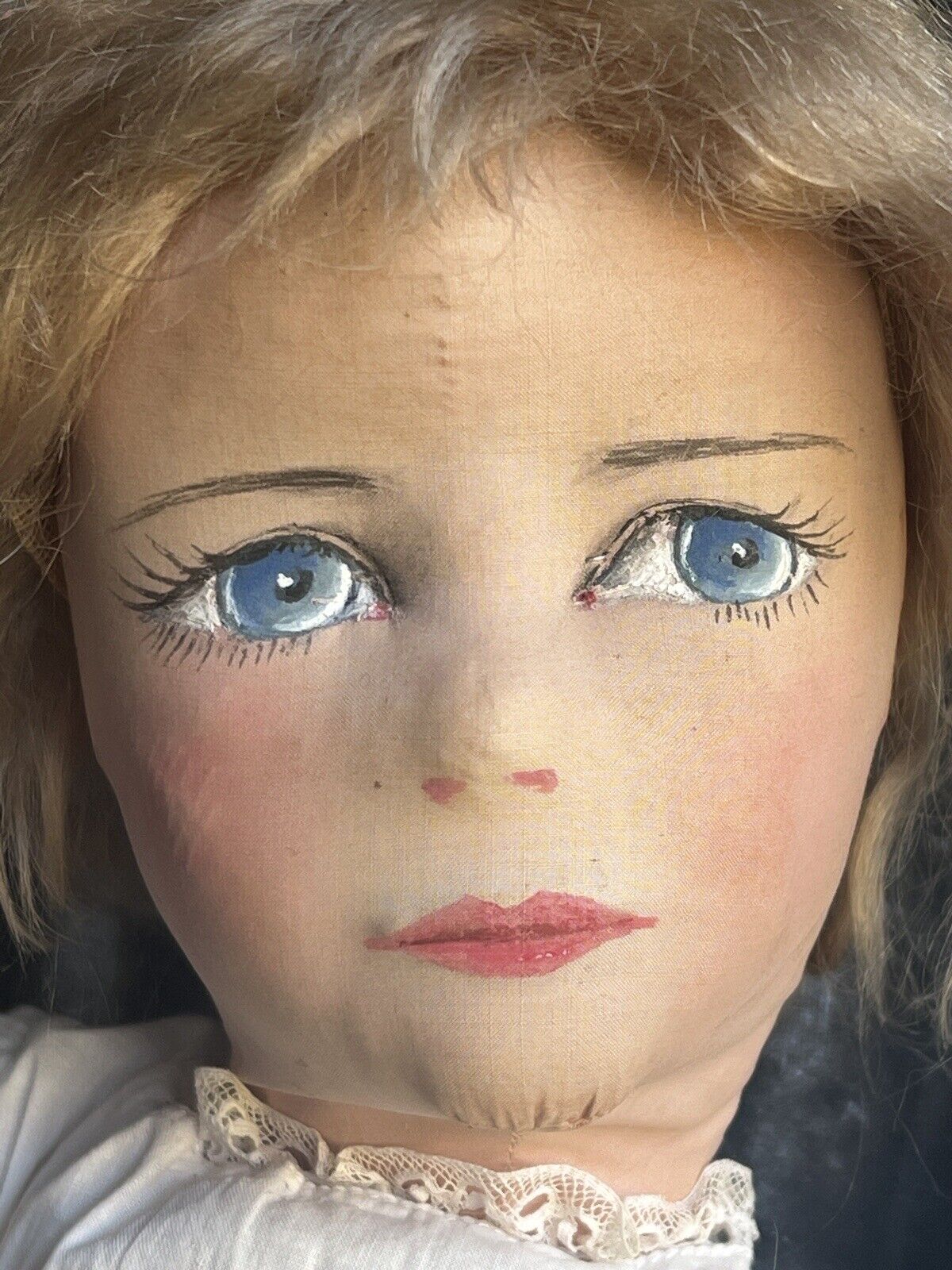 Unidentified Rare 24” Antique/Vintage Cloth Painted Boudoir Style Doll