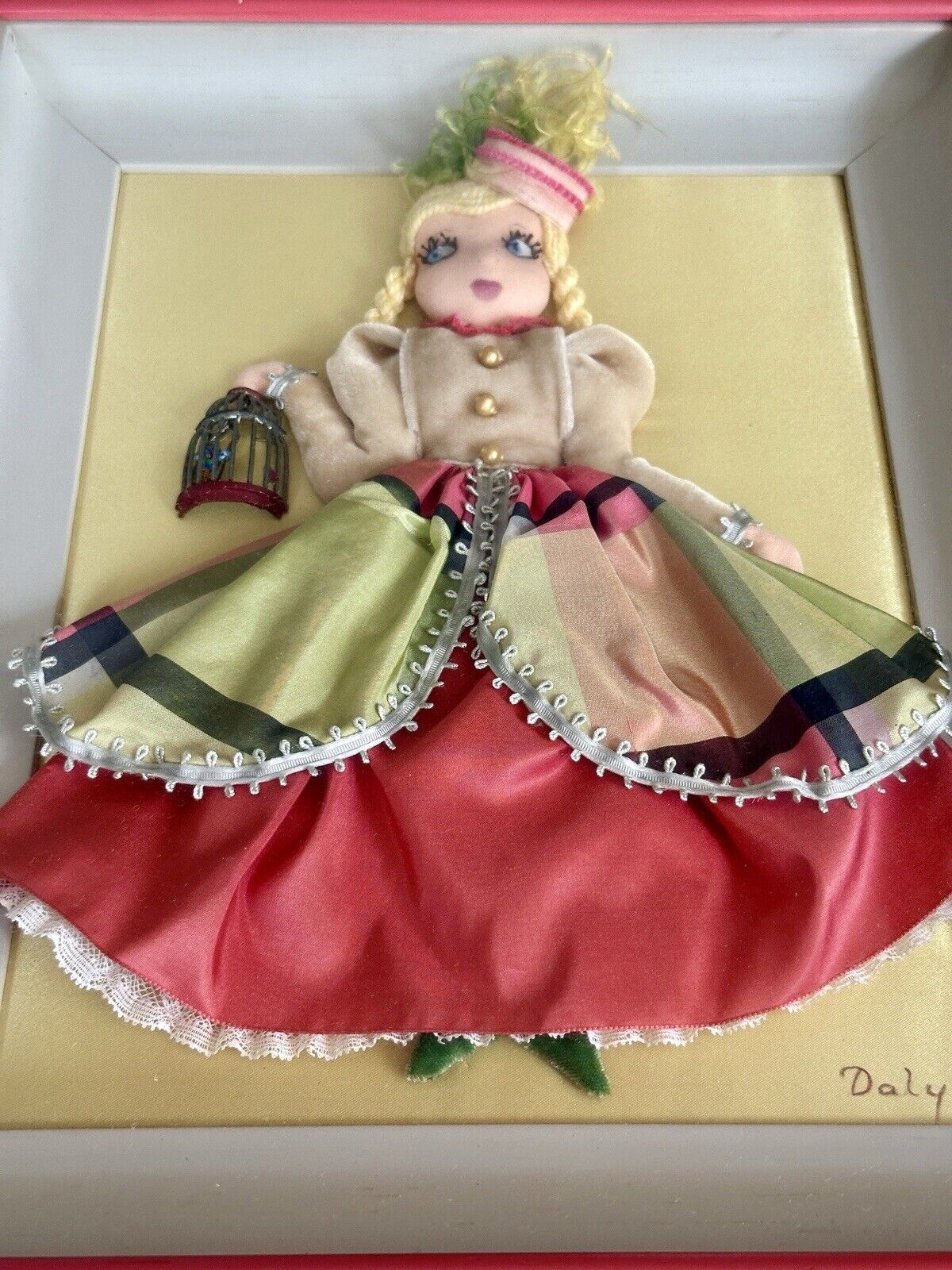 2 Vintage Framed Diorama Cloth Dolls Displays by American Artist Alice Daly