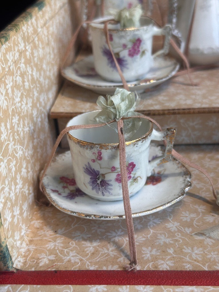 Antique All Original French Doll China Tea Service Set in Presentation Box
