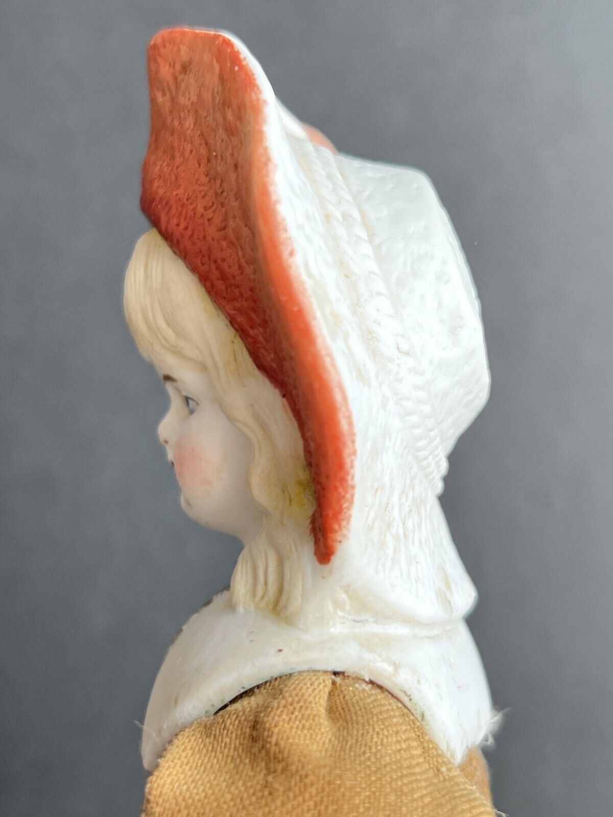 Antique German Hertwig 11.5” Molded Hat Bisque Shoulder Head Doll
