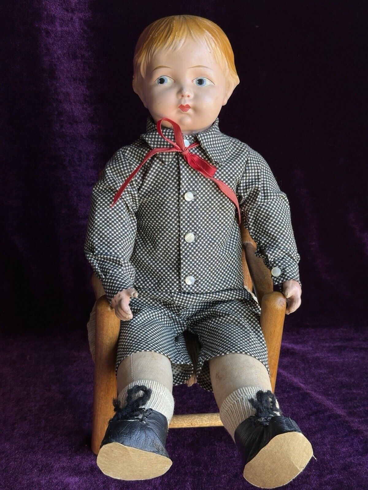 Early Antique American 15” Composition Head Cloth Body Character Doll