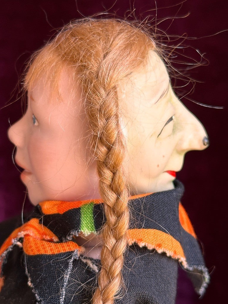Porcelain/Composition UFDC (?) Artist Two-Faces 9.25" Halloween Girl/Witch Doll