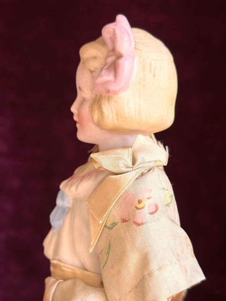 Rare Antique German Hertwig 6.75” Bisque Molded Torso Character Dollhouse Doll
