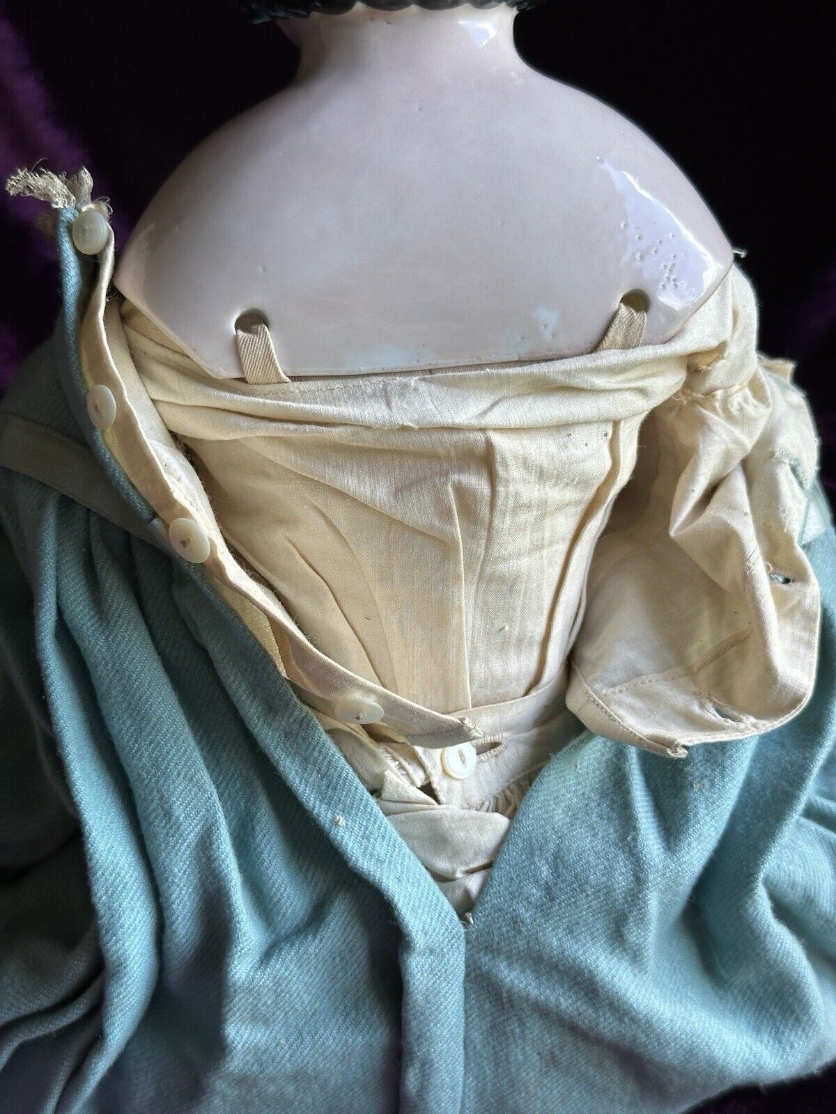 Antique German 21” Kister Covered Wagon Pink Tint China Shoulder Head Doll