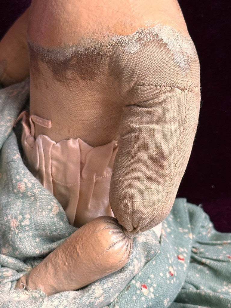 Antique American Primitive 20.5" Oil-Painted Cloth Rag Folk Art Doll