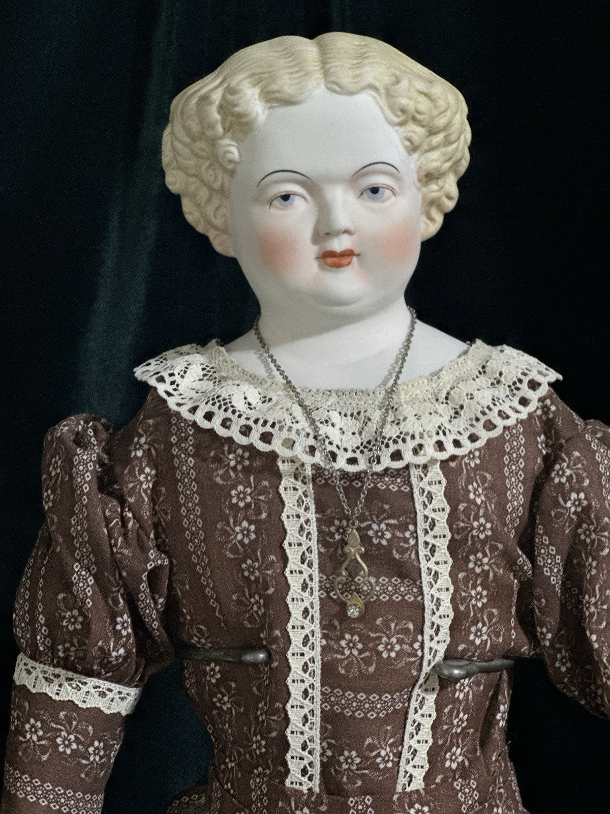 Antique German 28” Flat Top Highbrow China Parian Shoulder Head Blonde Doll