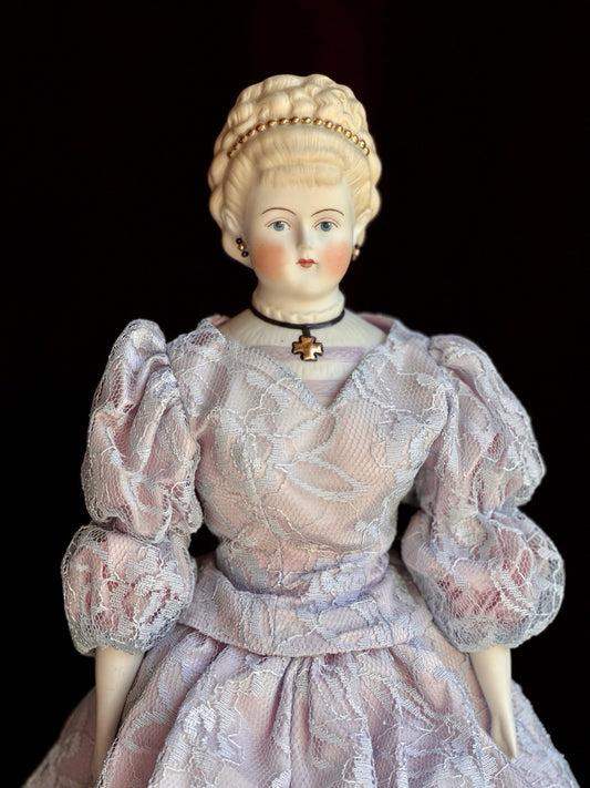 Vintage 17.5” Reproduction of Antique German Parian China Doll Pierced Ears