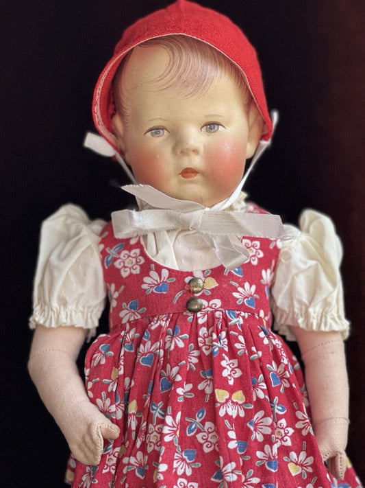 Antique/Vintage German Kathe Kruse 13.75” Cloth Character Girl Doll