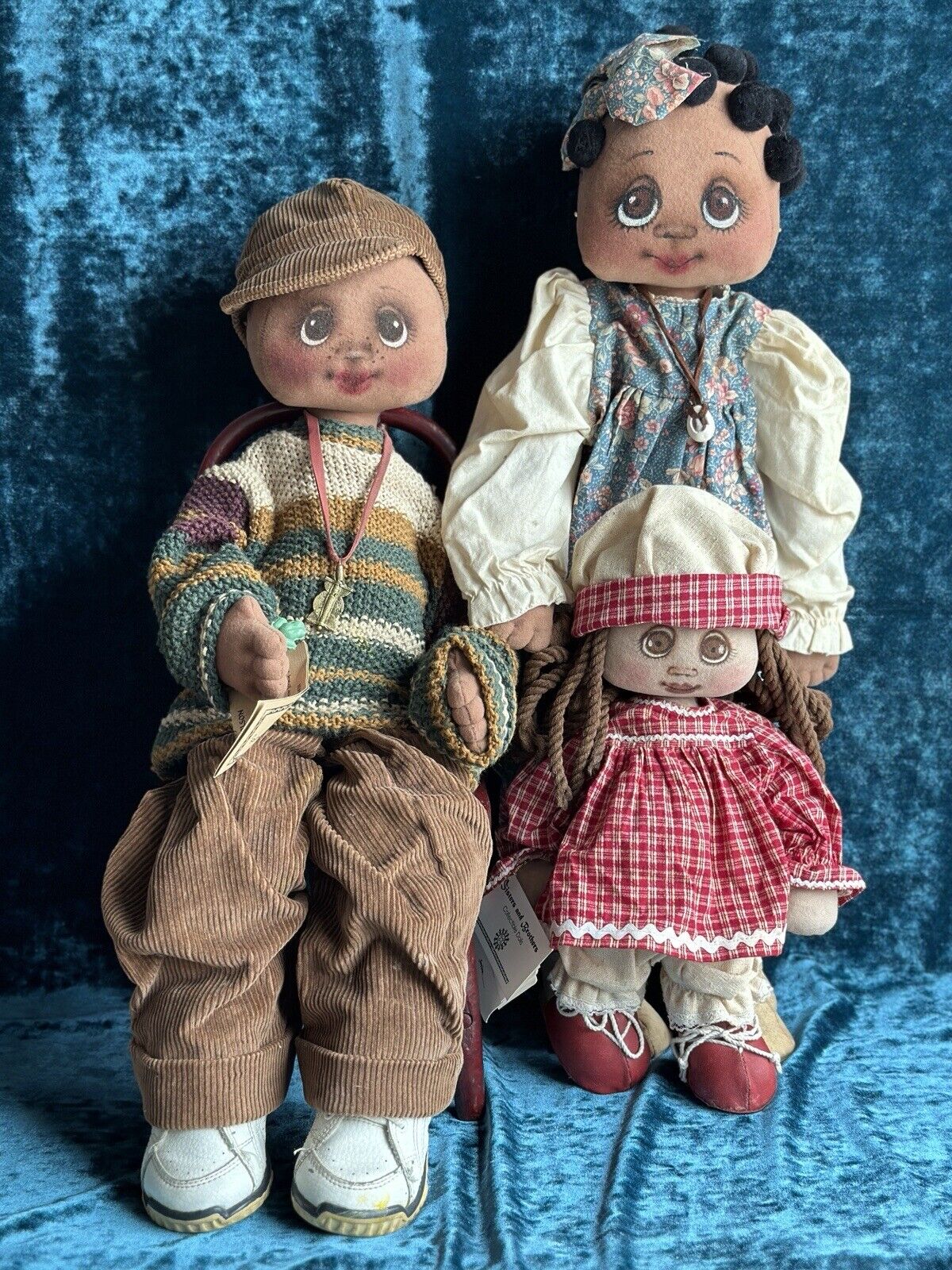 Lot of 3 OOAK Cloth Handmade Artist African American Sisters and Brothers Dolls