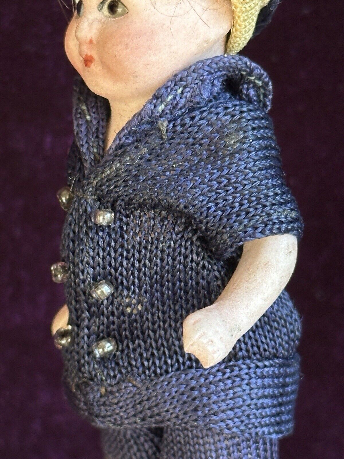 Antique German 3.75” Gebruder Kuhnlenz (?) Dollhouse Mignonette All Bisque Doll