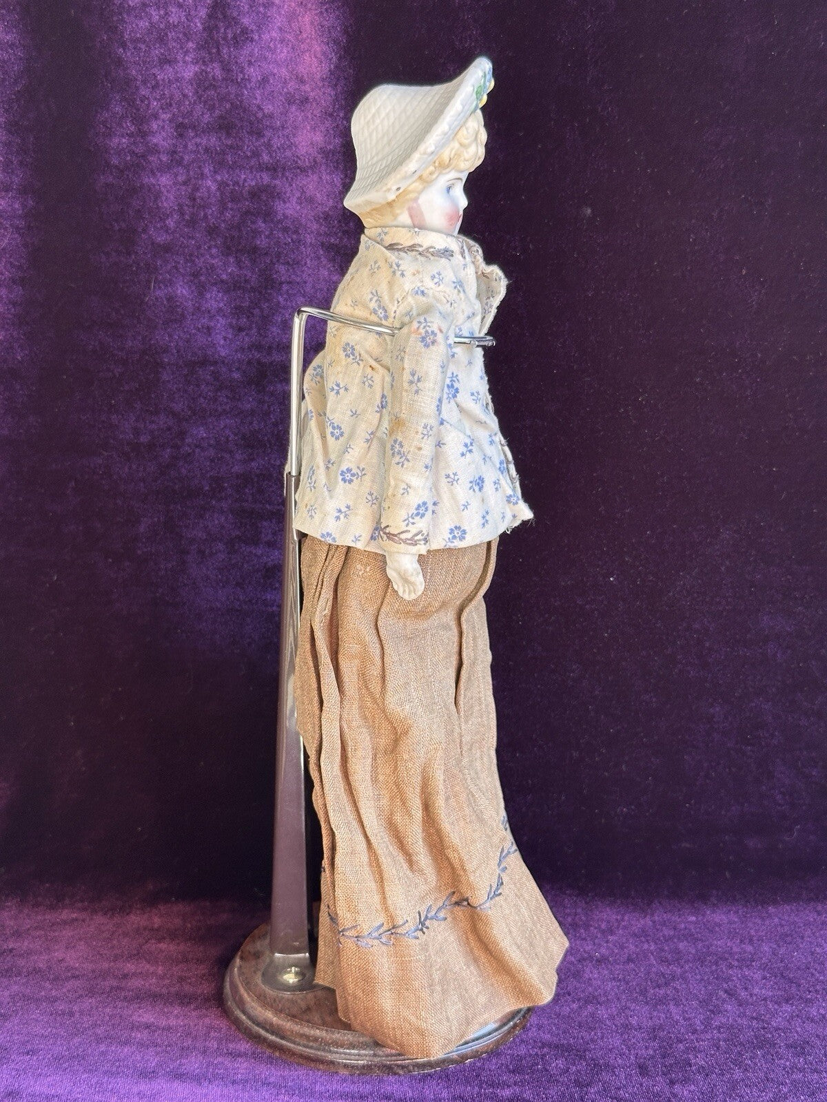 Antique German 12” Hertwig Molded Bonnet Parian Bisque Head China Doll