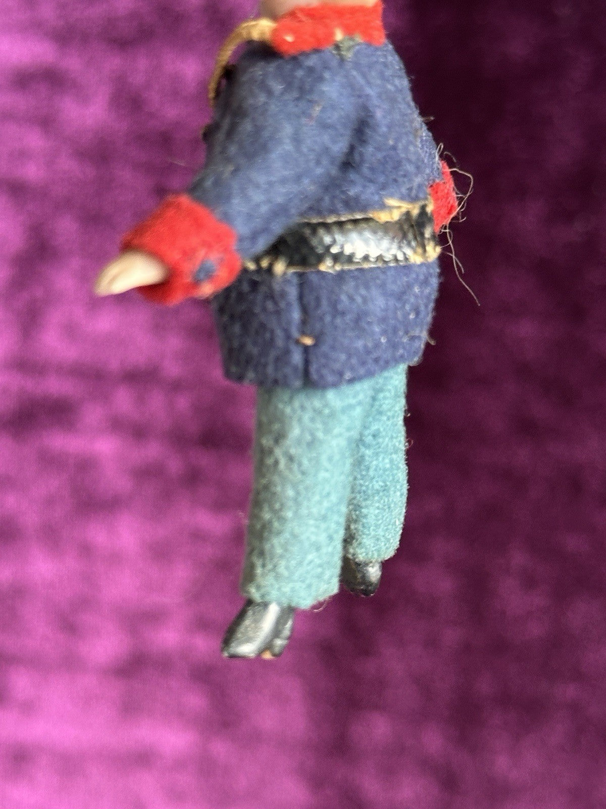 Antique German Bisque 2.875” Soldier Molded Hat Miniature Dollhouse Soldier Doll