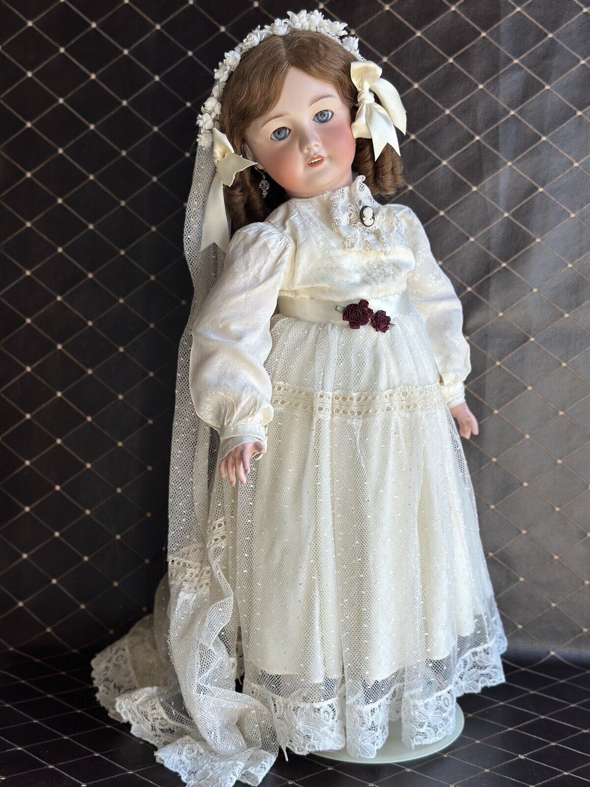 Large Antique French 26” SFBJ 301 Bisque Head Bride Doll Working Crier