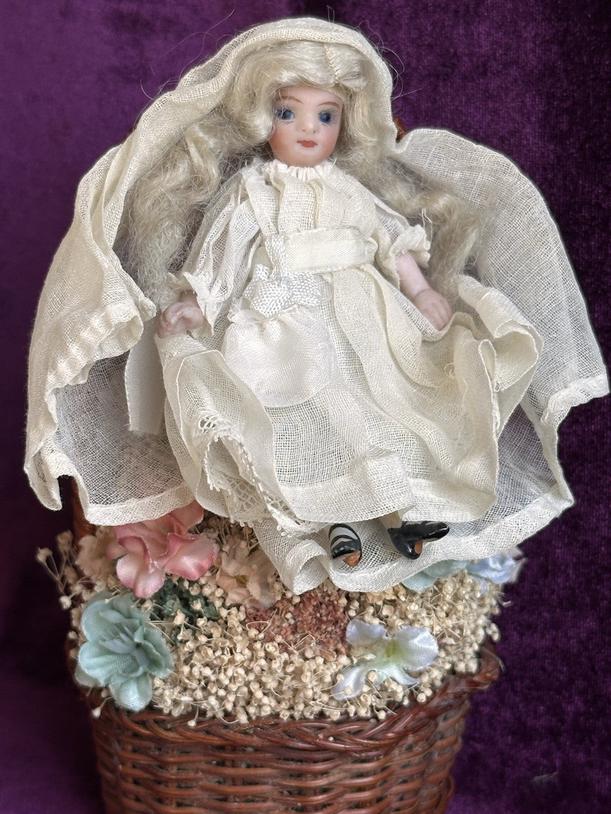 Antique French 3.5” All Bisque Tiny Mignonette Doll