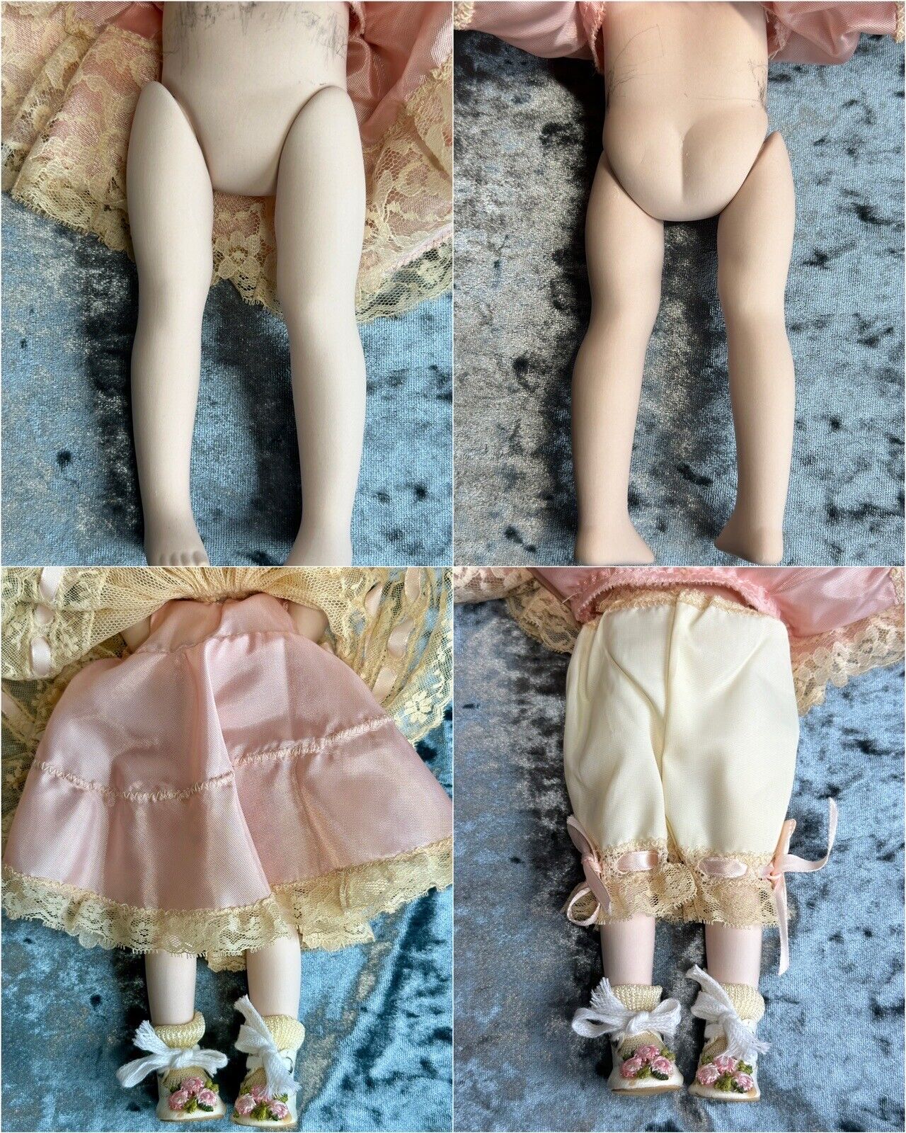 2 Rare Vintage Reproduction of Swaine & Co Porcelain Blue Boy & Pink Girl Dolls