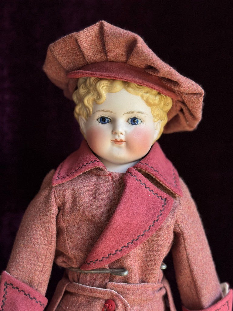 Large 23” Antique German Glass Eyes Parian China Bisque Head Boy Doll