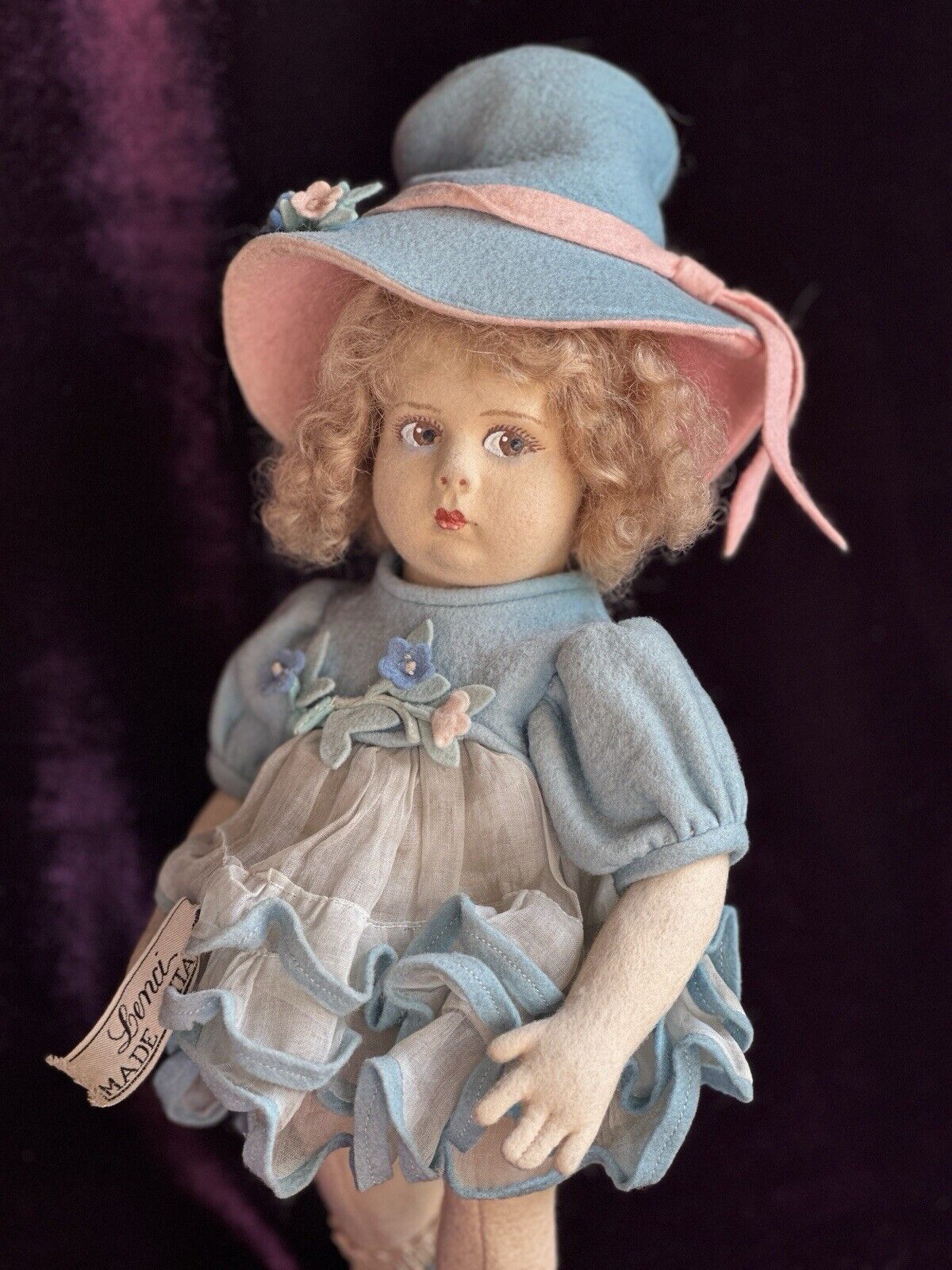 Vintage Italian All Original 12” Lenci 111/2000 Series Felt Cloth Doll Tagged