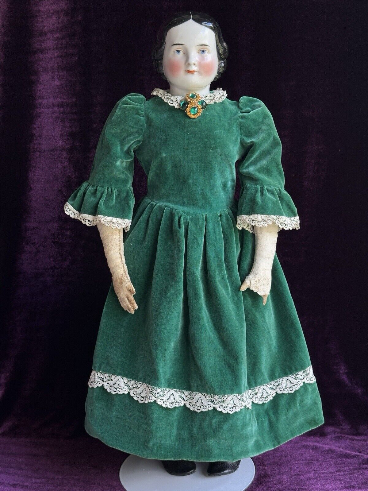 Antique German 23” Kister Flat Top High Brow China Shoulder Head Doll