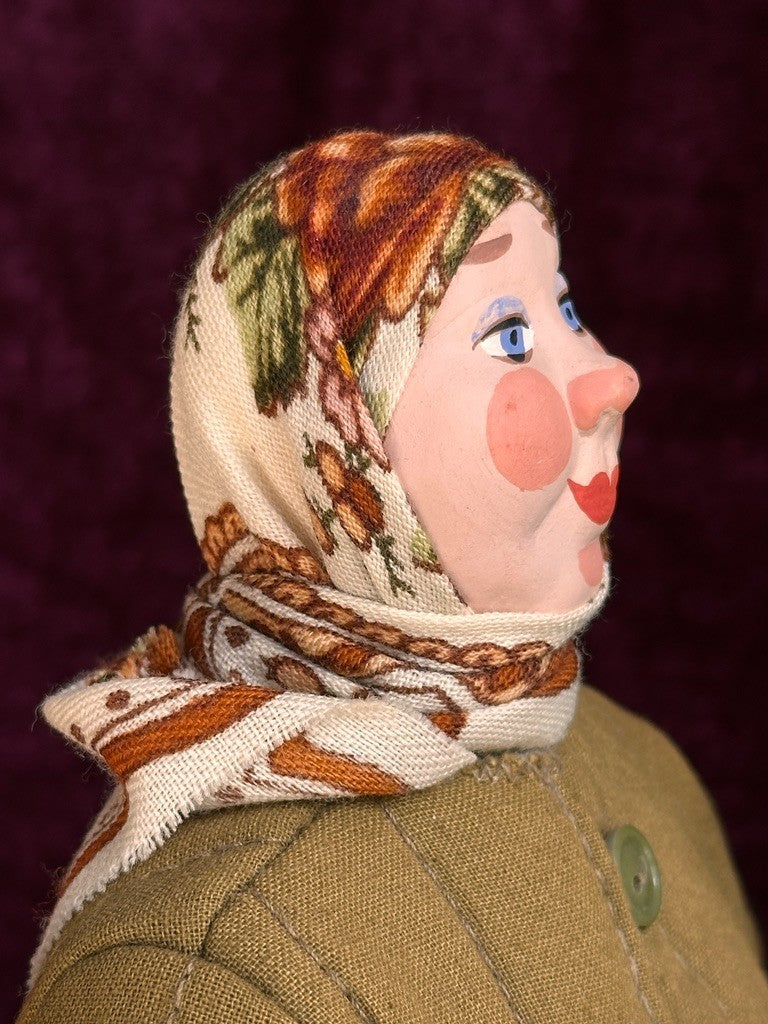 Vintage 11" USSR Terracotta/Ceramics Traditional Russian Rural Woman Doll