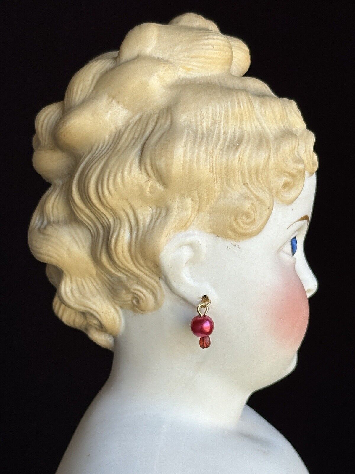 Very Rare Antique German 22” Parian Bisque Turned Head Pierced Ears Lady Doll