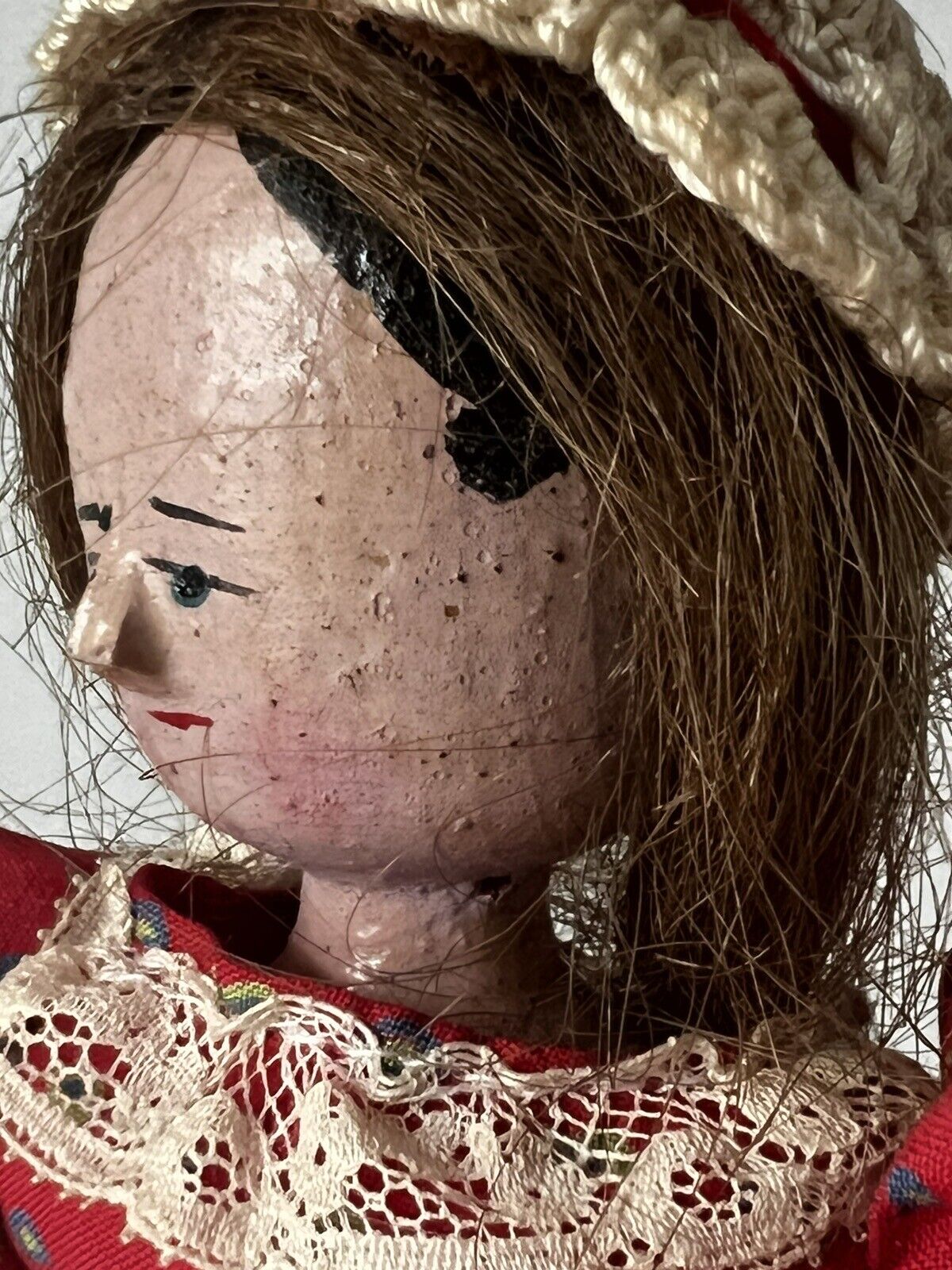 Antique German 10” Grodnertal Wooden Peg Jointed Doll Christmas Diorama