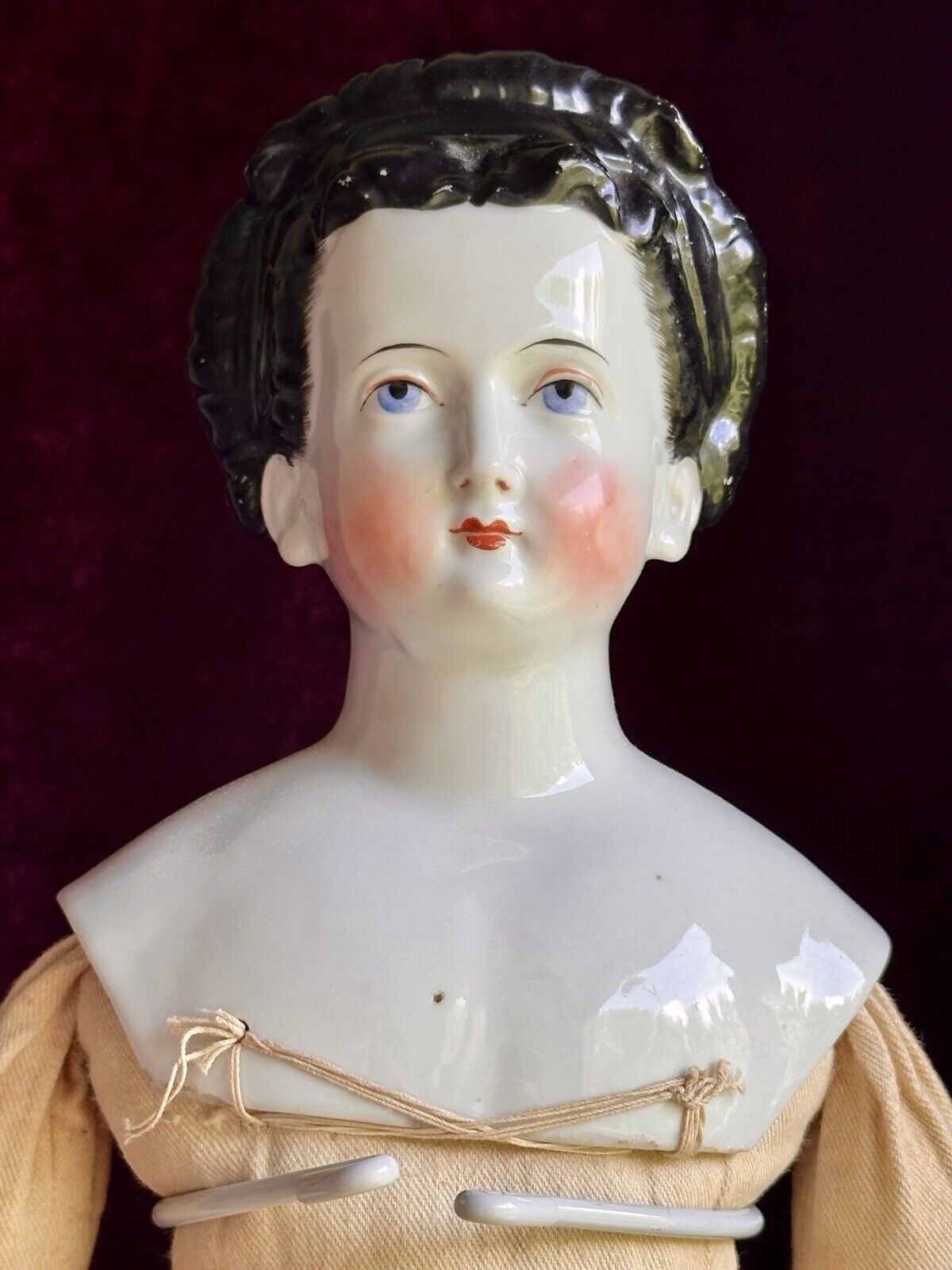 Very Rare Large 25.5” Antique German Brunette China Shoulder Head Doll