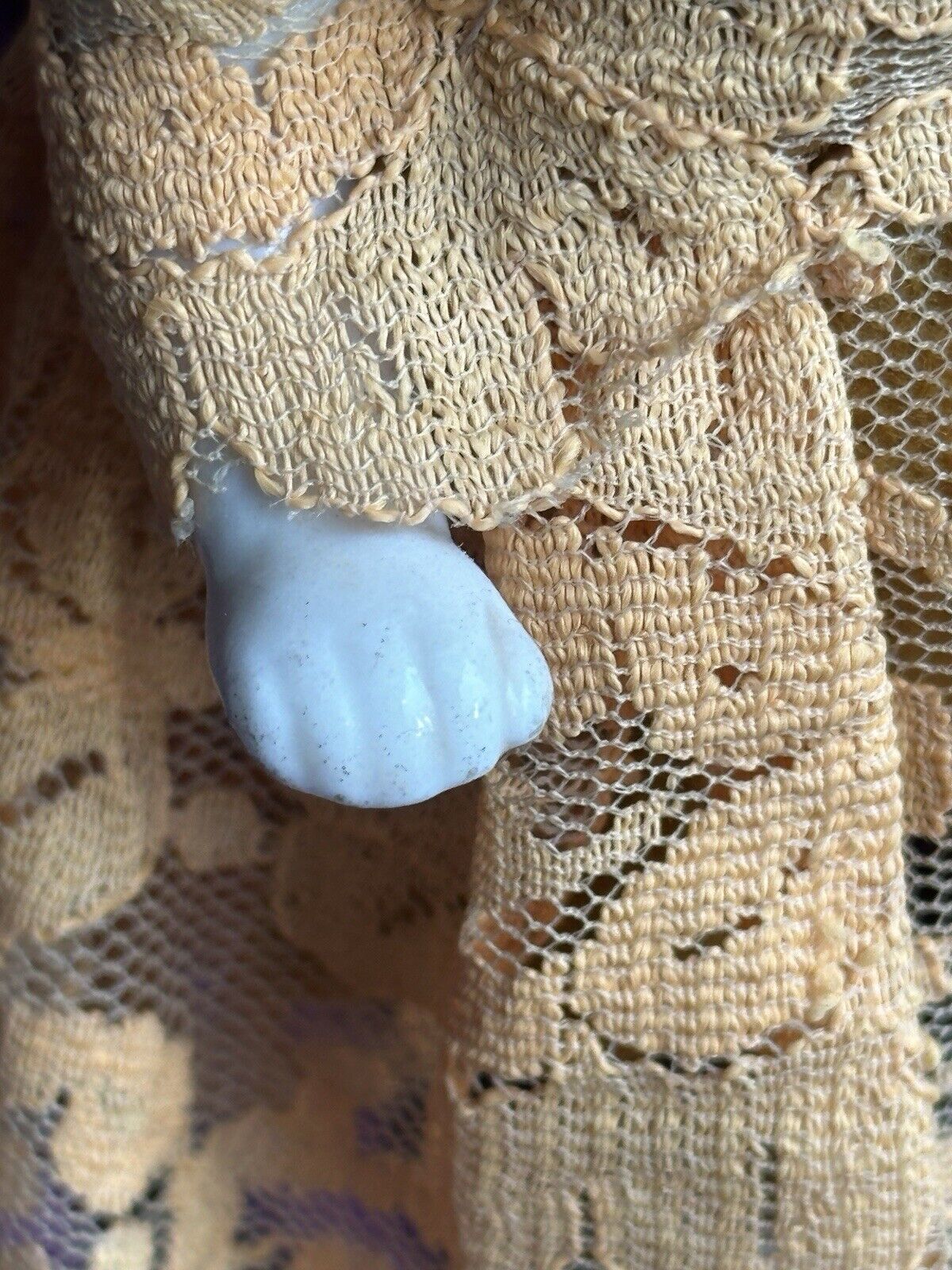 Rare Antique German 6.75” Frozen Charlotte Painted Gold Molded Bow Doll