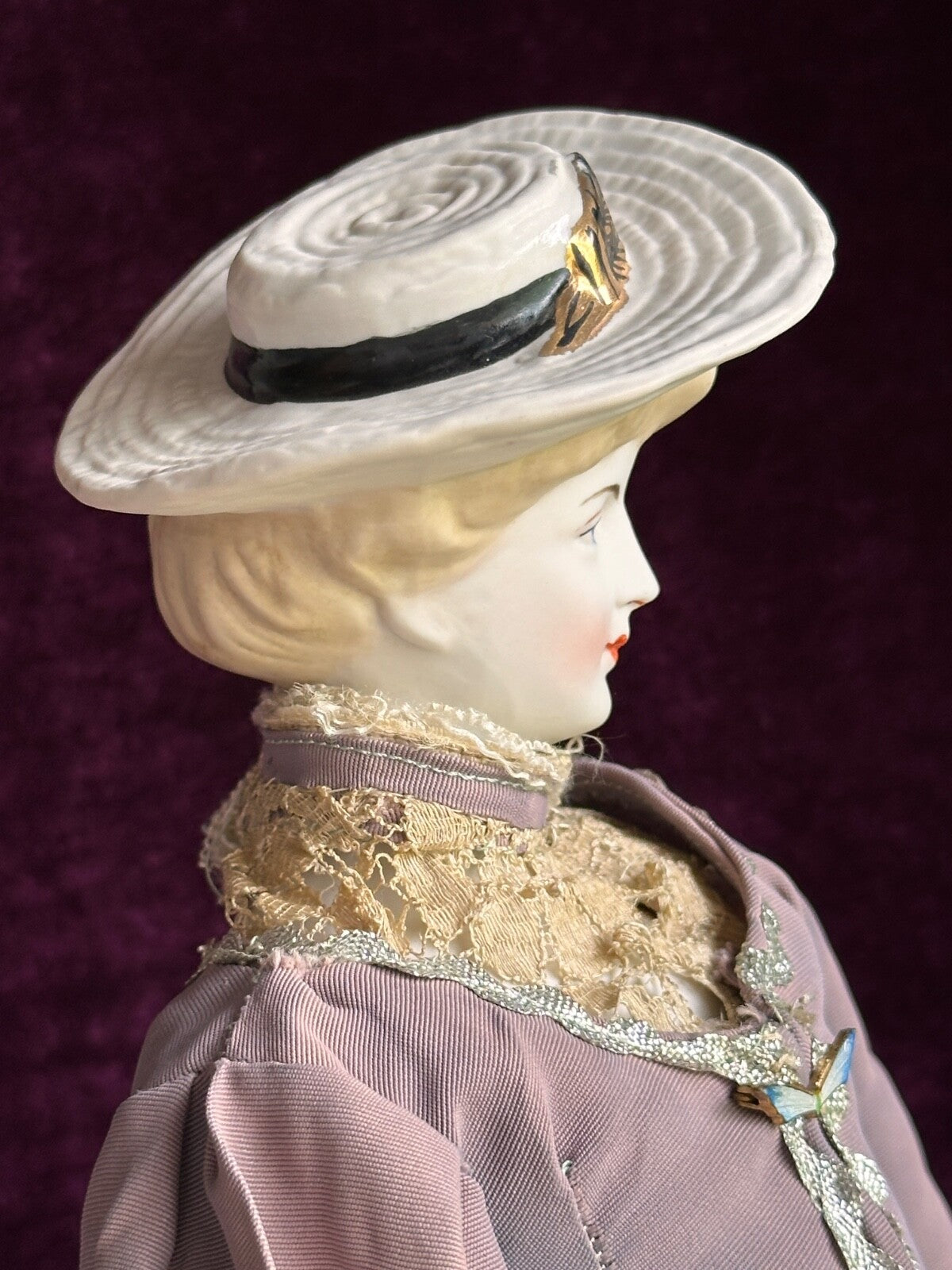 Vintage Porcelain 17” Emma Clear Gibson Girl Lady Doll with Molded Hat