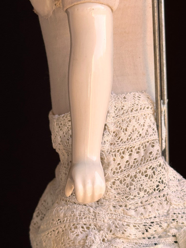 Large Antique German 26” Flat Top Highbrow China Shoulder Head Blonde Doll