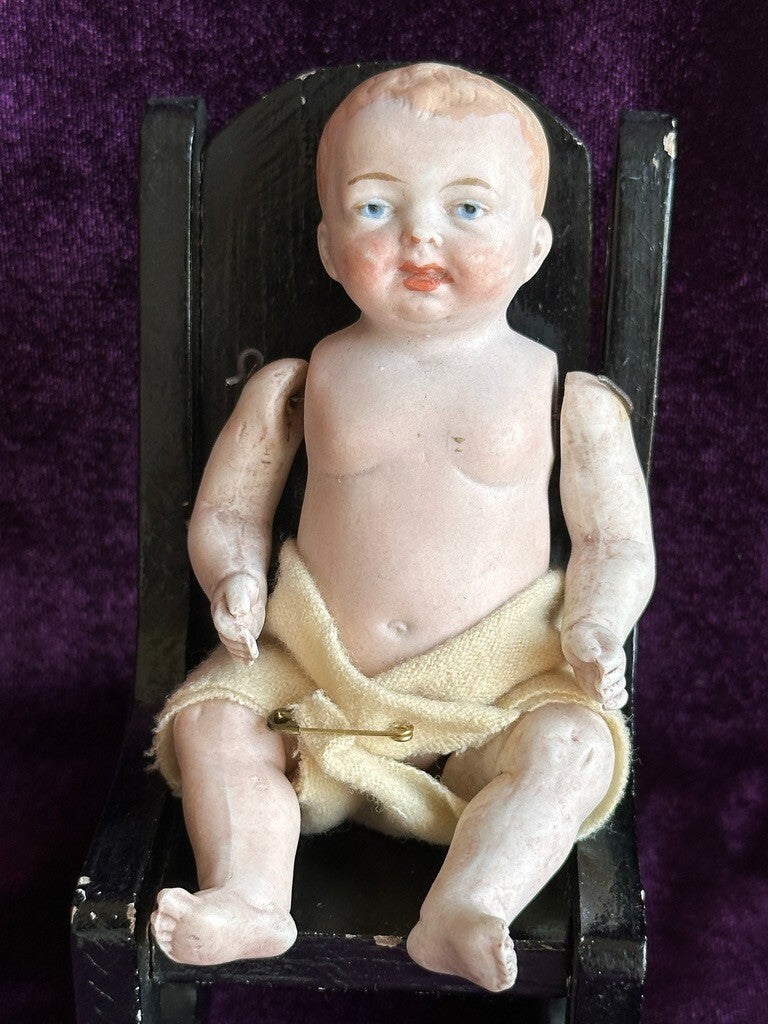 Antique German 5.25” All Bisque Miniature Baby Doll