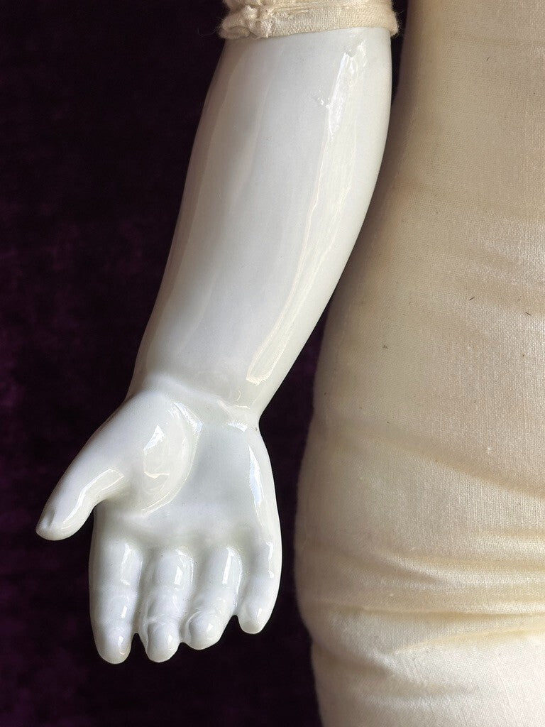 Large Antique German 31” Flat Top Highbrow China Shoulder Head Doll